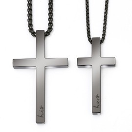 Couple Cross Necklace Set His Hers Stainless Steel Pendant Necklace for Womens Mens (Black)