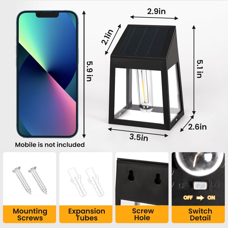 GIGALUMI Solar Fence Lights, 6 Pack Fence Outdoor Waterproof Lights