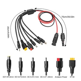 Gobesty 6 in 1 Solar Cable Adapter, Universal Solar Plug Solar Charging Cable, Adapter Cable, Solar Plug to Adapter Anderson, XT60, DC7909, DC6530, DC35135, DC5521, Solar Panel Adapter