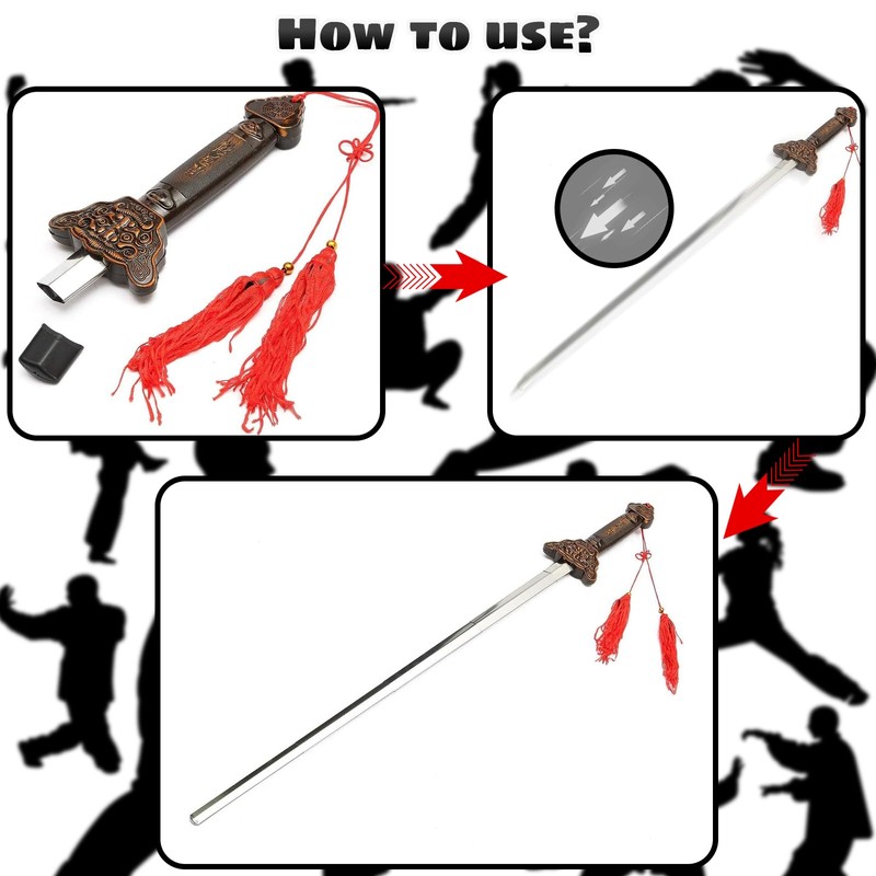 KSVFTB Retractable Sword, Stainless Steel Dull Toy Sword, Red