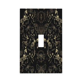 Thsanju Gold Animal Bones Plants Black Witchy Gothic Oddities Dark Academia Single Toggle Wall Plate Decorative 1 Gang Light Switch Cover Electrical Faceplate For Bathrooms Bedroom Kitchen Home