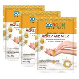 CGBOOM 3 Pairs Hand Masks Moisturizing Gloves, Hand Skin Repair Renew Mask Infused Collagen, Vitamins + Natural Plant Extracts for Dry, Aging, Cracked Hands (Honey and Milk)