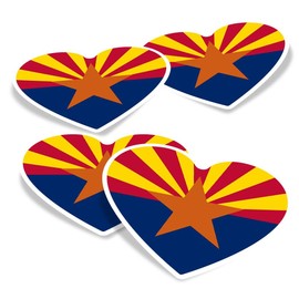 Vinyl Heart Stickers (Set of 4) 10cm - Arizona Flag Vector Emblem for Laptops, Tablets, Luggage, Scrap Booking, Fridges #60727