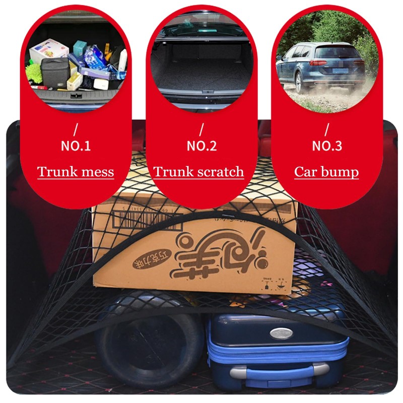 EDLMKM CCar Cargo Net, Adjustable Elastic Car Boot Mesh 60x40cm,