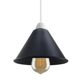 Modern Industrial Metal Ceiling Light Shad Easy Fit Pendant Lamp Shade for Living Room, Kitchen, Hallway with Free Reducer Plate (Black)