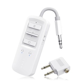 YOCOWOCO Airplane Bluetooth 5.2 Transmitter Receiver for 2 AirPods or Headphones, Wireless Audio Adapter for Plane, TV, Gym, Travel, Compatible with 3.5mm Aux Jack on Car and Home Stereo (White)