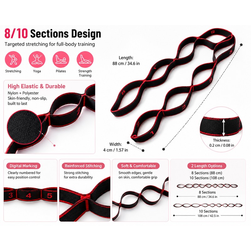 Sectioned Resistance Band for Stretching & Pilates – Portable Elastic