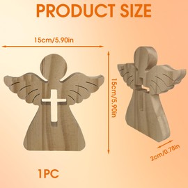 TASSFROO Holzengel mit Kreuz, Holz Schutzengel Geldgeschenk Engel aus Erlenholz mit Gravur Glücksengel Figur aus Holz Geschenk für Mädchen Jungen Holzengel Firmung Geschenke für Taufe Kommunion