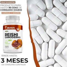 BioHerb  Hongo Reishi Ganoderma 100 Puro  180 Cápsulas de 500 mg (Suministro 90 Días)  Potente Efecto Adaptógeno Natural  Extremadamente Eficaz  Alta