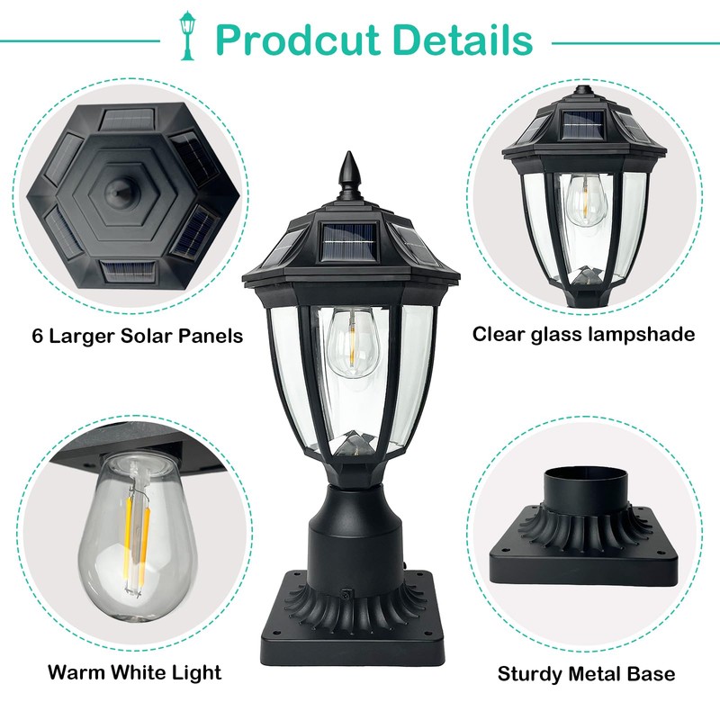 Jalarox Solar Post Lamp Lights, Dusk to Dawn Solar Post