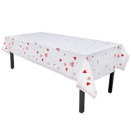 Pandecor Pink and Red Hearts Valentines Plastic Tablecloth,51" X 107" Table Cover for Valentine's Day (1)
