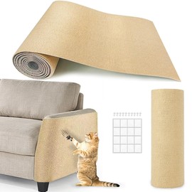 Cat Scratching Carpet Mat Furniture Protector, Covering DIY Cat Tower,and Replacement Pads, Self-Adhesive Trimmable Mat 78.7x15.8in (Khaki)