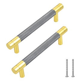 TRUSTMI 10 Packs Cabinet Pulls 5 Inch Hole Center Drawer Pulls Knurled Diamond Pattern Bathroom Hardware Kitchen Bar Cupboard Furniture Vanity Handles, Pewter Grey and Gold