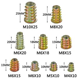 PGMJ 200 Pcs 9 Size M4/M5/M6/M8/M10 Zinc Alloy Screw Nut Inserts Assortment for Wood Furniture, Hex Socket Drive Metric Bolt Fastener Connector for Wood Furniture Screw-in Nut