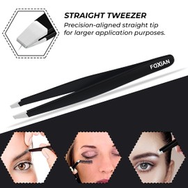 Foxian Tweezers for Facial Hair Women Stainless Steel Eyebrow Tweezers Slanted Tip for Accurate & Precise Grooming of Eyebrows Professional Tweezers for Men