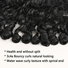 ijoy Burmese Curly Human Hair Wig with Spiral Curls End, 13x4 Lace Front Bob Wigs Tiny Body Wave 180 Density Pre Plucked Brazilian Tiny Knots 14 Inch Lace Frontal Wig Natural Black Blend Curly