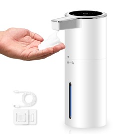 PINENUTS Automatic Soap Dispenser 13oz. Wall Mount Touchless 4 Gear Adjustable Electric Soap Dispenser USB Rechargeable with Infrared Motion Sensor for Bathroom Kitchen Office (White Foam)