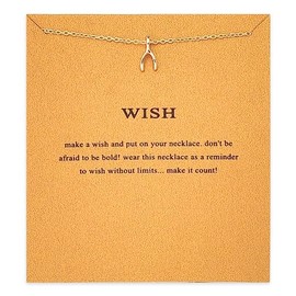 Golden Wishbone Necklaces for Women Girlfriend Anniversary Birthday Gift for Wife Bday Gift for Best Friend Sister Graduation Christmas Gifts for Daughter Granddaughter Wishbone Pendant Nekclace