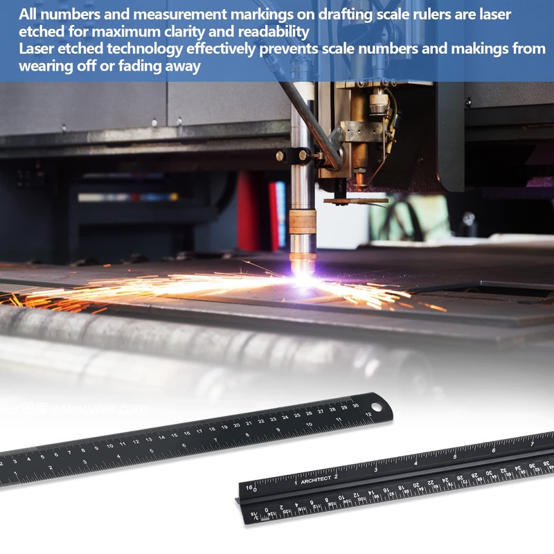 Architectural Scale Ruler with Straight Ruler, 12 Inches Imperial Measurements,