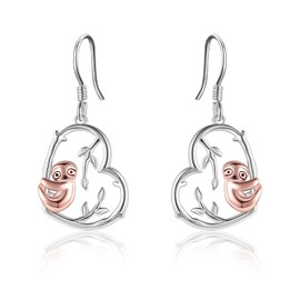 Sloth Gifts 925 Sterling Silver Sloth Earrings for Women Girls Cute Animal Heart Drop Earrings Jewellery (rose gold plated)