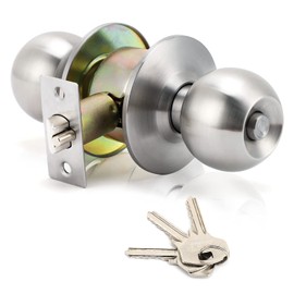 XIUDI Entry Door Knobs with Lock and Key,Ball Stainless Steel Keyed Door Lock,for Privacy Bedroom/Bathroom,Satin Stainless Steel