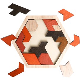Skrtuan Wooden Puzzle Hexagon Tangram Puzzle for Kids Adults Brain Teasers Puzzles Game Challenge Toy Shape Pattern Block Tangram Family Portable Montessori Educational Gift for Kids Boys Girls