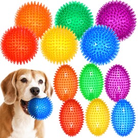 Suilung 12 Pcs 4.5'' Squeaky Dog Ball and Spiky Squeaker Football for Aggressive Chewers Medium Large Dogs Toys Heavy Duty Teething Toys for Training Cleaning Teeth Indoor Outdoor