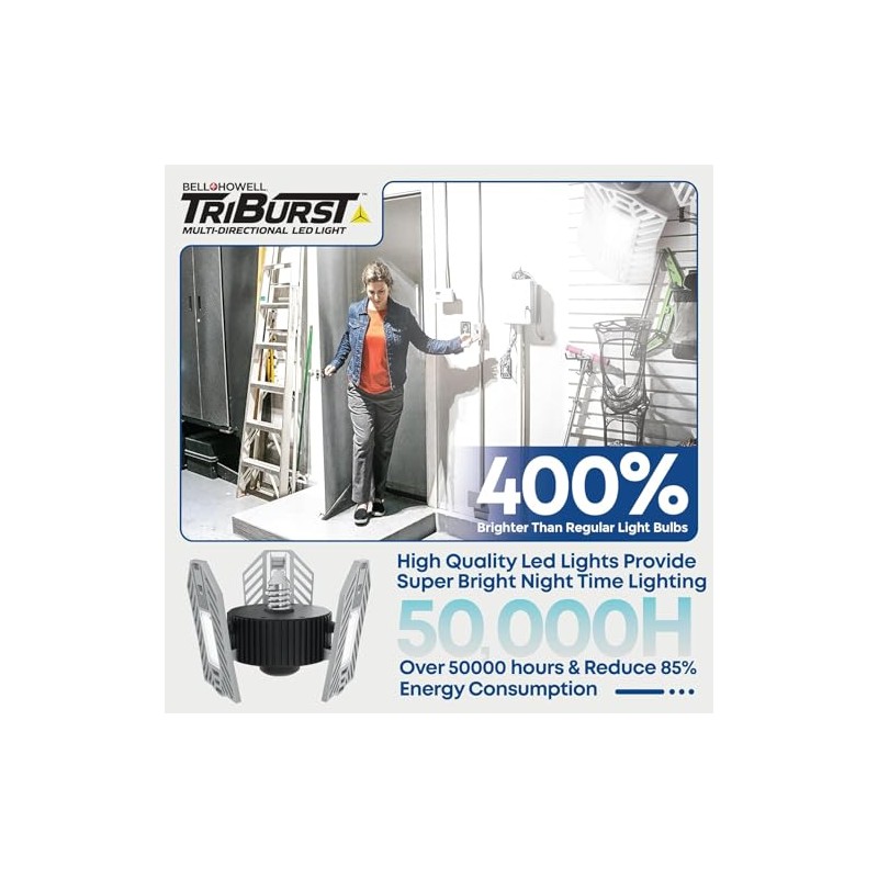 Bell+Howell Triburst Screw in LED Garage Lights, 4000LM LED Shop
