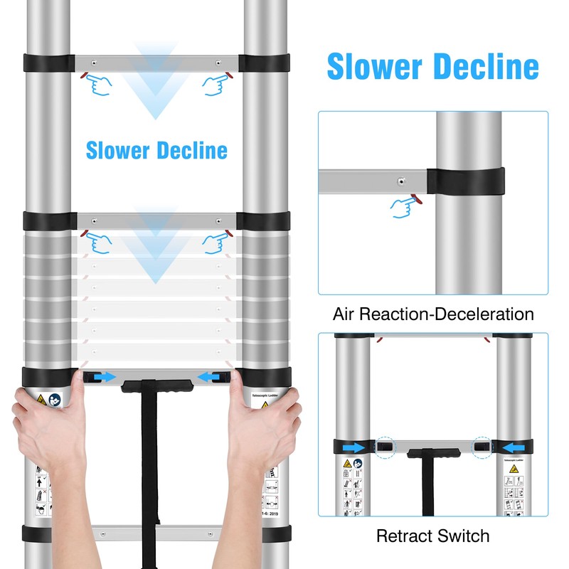 DEZEX 10.5 FT Aluminum Telescoping Ladders - One-Button Retraction Collapsible