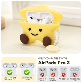 Cute Case for AirPods Pro 2nd/1st Generation Case Cover,Kawaii Funny 3D Cartoon AirPods Pro Case,Star Shape Silicone Protective Cover with Cleaner Kit and Keychain for Women Girls(Yellow)