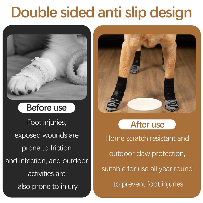 2 Pairs Double-Sided Non-Slip Dog Socks, Soft Adjustable Paw Protection