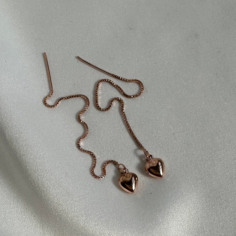 Rose Gold Dipped Sterling Silver Puffed Heart Pull Through Earrings