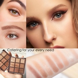 Brown Eyeshadow Palette, Matte Glitter Nude Cream Eye Shadow Palettes Long Lasting 9 Colour Multipurpose Bronzer Contour Makeup Highly Pigmented Neutral Eyeshadows for Women Girls Gift
