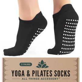 Ata Pack of 3 Pilates socks for yoga, martial arts, fitness, Zumba, dance, non-slip, full toe, sports, unisex with grip, EU 39-46, 40-45