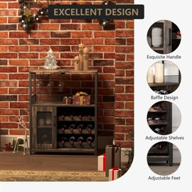 Wine Bar Rack Cabinet with Detachable Wine Rack and Storage, Coffee Bar with Glass Holder, Small Sideboard and Buffet Cabinet with Door, for Kitchen, Living Room