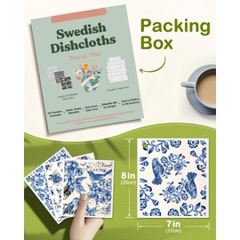 Miss Adola 6 Pack Swedish Dishcloths for Kitchen - Reusable Dish Cloths for Washing Dishes Absorbent Cute Funny Kitchen Towels Cleaning Sponge, Blue Floral