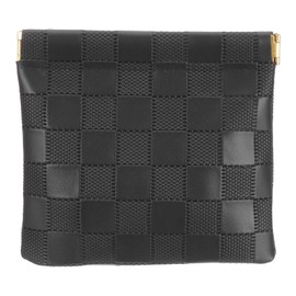 PATIKIL Small Snap Closure Pouch, Mini Waterproof Leather Check Makeup Bag, Portable No Zipper, Self Closing Travel Pocket Organizer Pouch, Cosmetic Bag for Women, Black