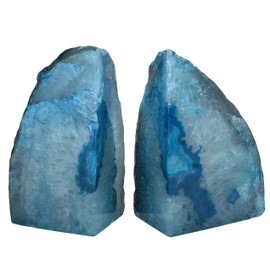 Nature's Decorations Agate Bookends - A Quality Teal Geode with Non-Skid Rubber Bumpers for Shelves, Office, Home Decor - Heavy Duty Cool Crystal Stone Book End Pair for Decoration (6-8 LB)