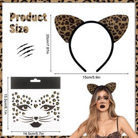 LGZIN Leopard Costume Set, Leopard Costume for Women and Children, Leopard Face Tattoo + Animal Leopard Headband, Leopard Costume Accessory for Carnival, Masquerade, Party Animals