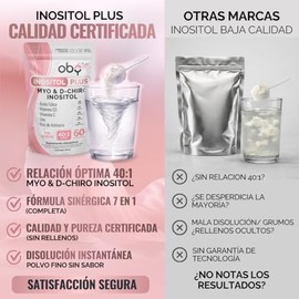 Oby Inositol Pure 40:1 | Myo y D-Chiro Inositol, Acido folico, Zinc, Prebióticos | Vitaminas para Mujer | Suplemento en Polvo 300 gr Mezcla Ideal 40:1