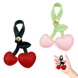 Qiandduo 2 PCS Cherry Bag Charm Pink Red Cherry Keychain PU Leather Cherry Purse Charm Accessories for Purse Handbags Bag