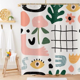 Hnmdmyi Boho Shower Curtain 180x180, Abstract Mid Century Shower Curtains Colorful Modern Geometric Aesthetic Art Bathroom Curtains with Hooks Waterproof Polyester Fabric Washable Bath Curtains