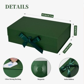 3 Pack Green Gift Box with Magnetic, 10.5x7.5x3.1 Inches Gift Box with Lid & Ribbons, Gift Boxes for Valentine's Day, Mother's Day, Christmas, Birthday, Wedding, Graduation