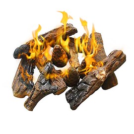 10pcs Ceramic Wood Logs, Small Gas Fireplace Logs for All Types of Indoor, Gas Inserts, Ventless & Vent Free, Ethanol, Electric, Propane or Outdoor Fireplaces & Fire Pits, Fireplace Accessories