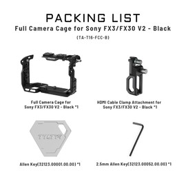 TILTA FX3 FX30 Cage Compatible with Sony FX3 FX30, Full Camera Cage with HDMI Cable Clamp Attachment - Black TA-T16-FCC-B