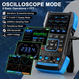 Handheld Oscilloscope 3in1 Upgrade Digital Oscilloscope/Multimeter/DDS Generator with Double Channel, 250MS/s Sampling Rate, 50MHz Bandwidth, 19999 Counts, Voltage, Current, Capacitor, Resistor, Diode