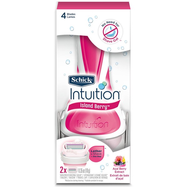 Schick Intuition Island Berry Womens Razor Blade Refills with Acai Berry Extract, 1 Handle with 2 Refills
