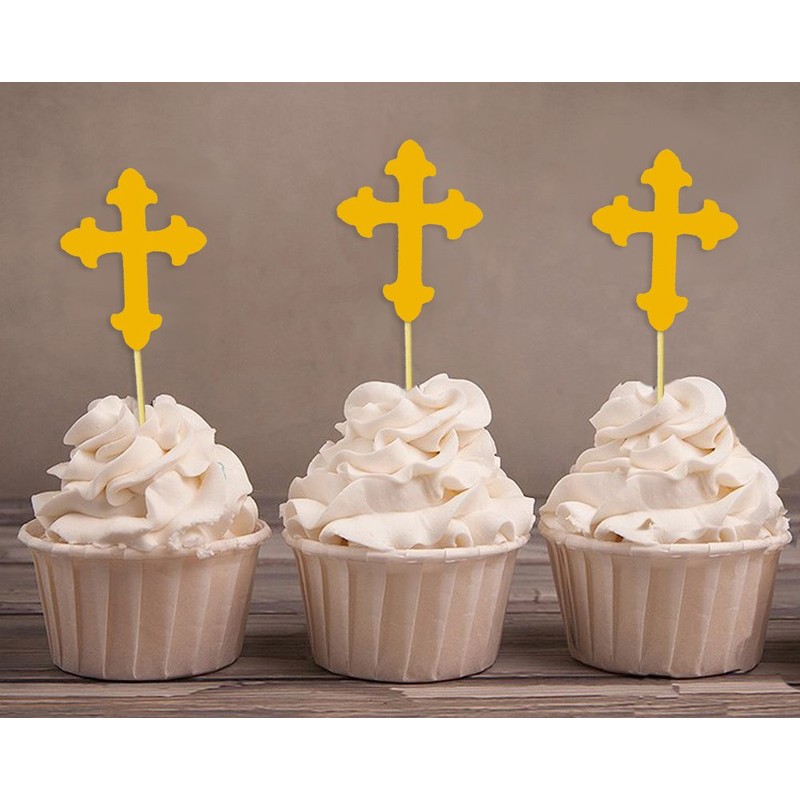 Darling Souvenir, Christening Baptism Cupcake Toppers, Dessert Decorations - Pack