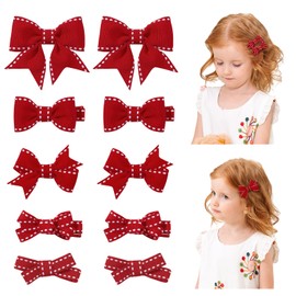 YHXX YLEN Hair Bows for Girls 10 PCS Fully Lined Red Snap Hair Clips Tiny 2" Grosgrain Stitch Edge Alligator Clips for Baby Girls Infants Toddlers in Pairs