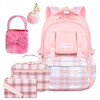 5PCS Kids Backpack Set Cute School Backpack for Girls, Kawaii Teen Laptop Bag Multipocket Daypack Lightweight Schoolbag, Large Capacity Double Shoulder Backpack for Primary Elementary School, Pink